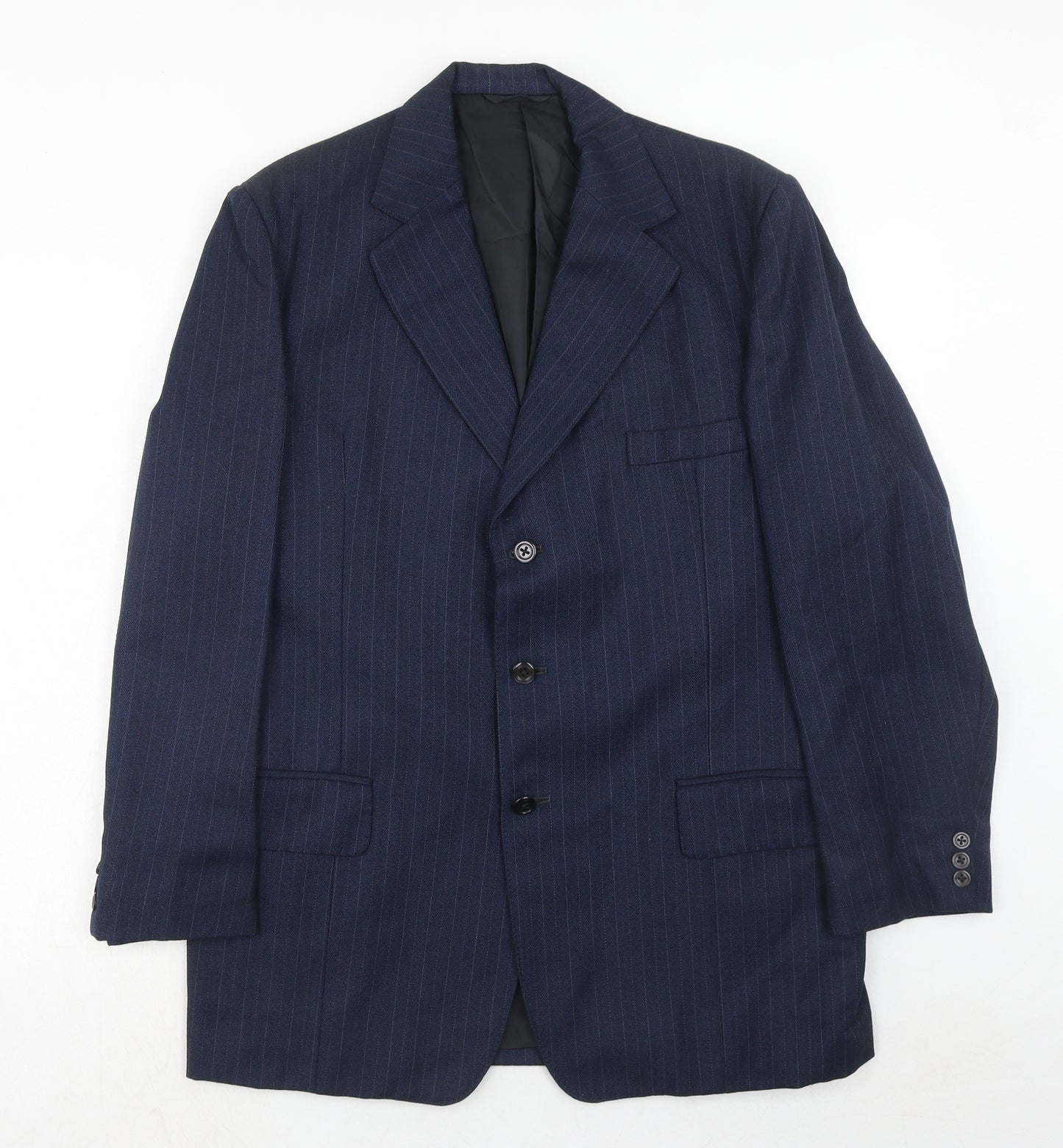 Cyril Freeman Mens Blue Striped Polyester Jacket Suit Jacket Size 38 Regular