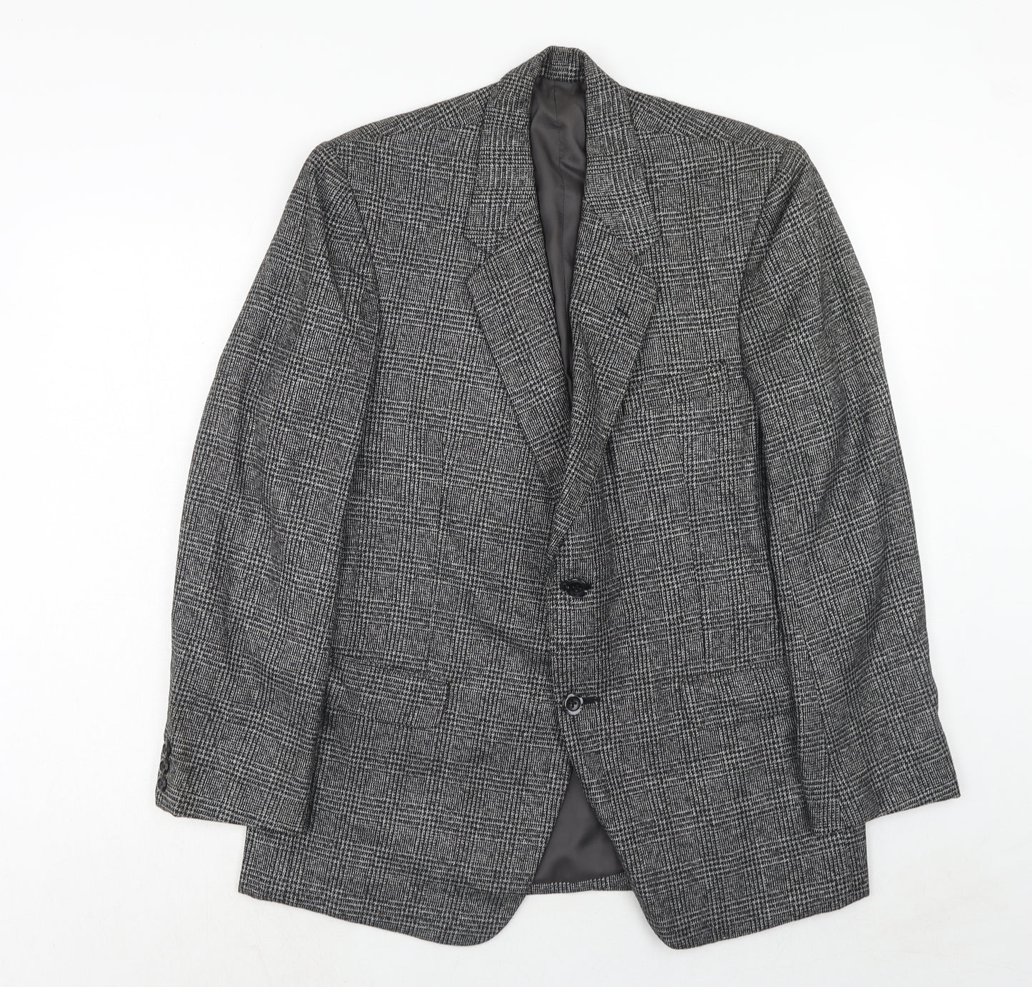 Javed Mens Grey Plaid Polyester Jacket Blazer Size 38 Regular