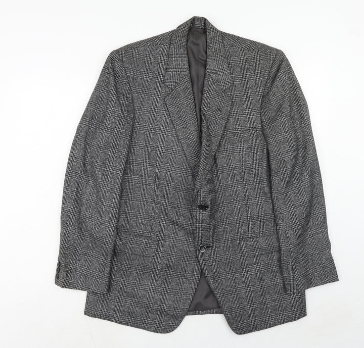 Javed Mens Grey Plaid Polyester Jacket Blazer Size 38 Regular