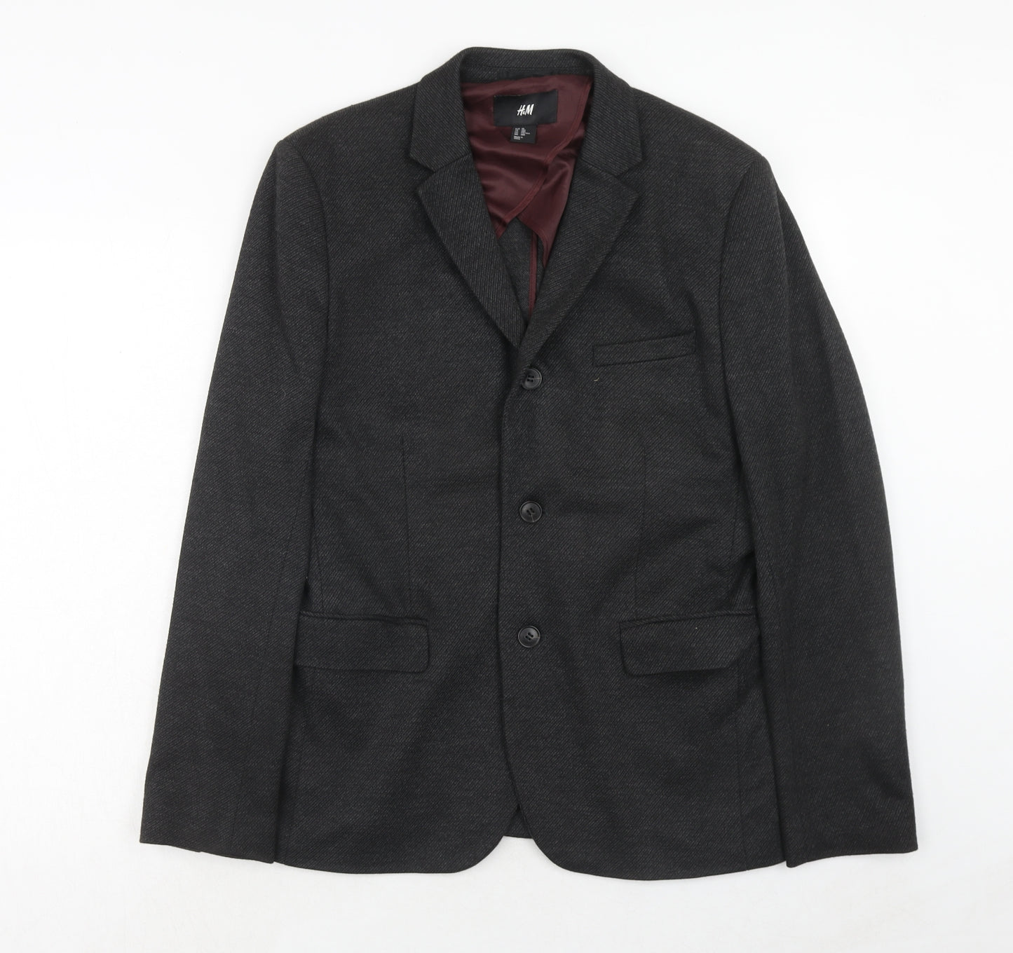 H&M Mens Black Polyester Jacket Suit Jacket Size 38 Regular