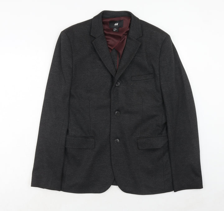 H&M Mens Black Polyester Jacket Suit Jacket Size 38 Regular