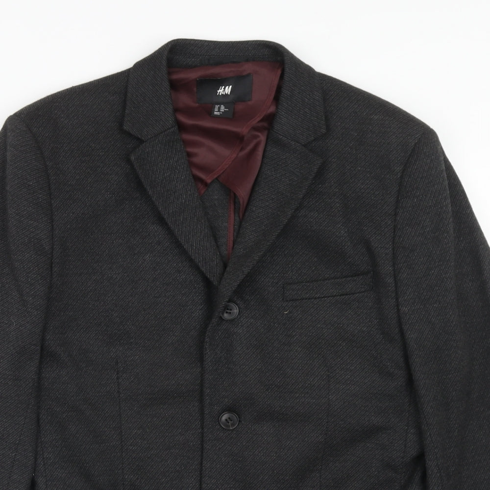 H&M Mens Black Polyester Jacket Suit Jacket Size 38 Regular