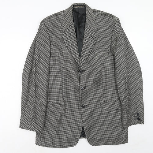 Marks and Spencer Mens Grey Geometric Wool Jacket Suit Jacket Size 40 Regular