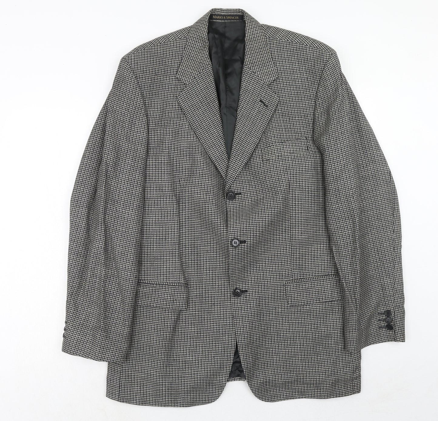 Marks and Spencer Mens Grey Geometric Wool Jacket Suit Jacket Size 40 Regular