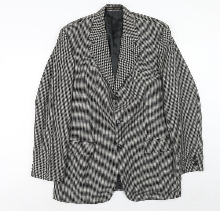 Marks and Spencer Mens Grey Geometric Wool Jacket Suit Jacket Size 40 Regular