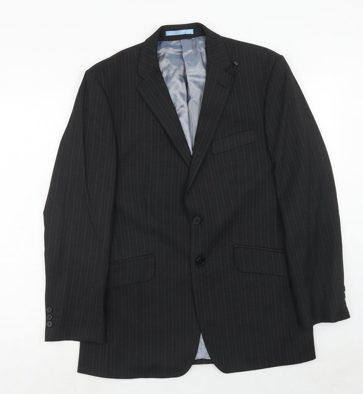 Burton Mens Black Striped Polyester Jacket Suit Jacket Size 38 Regular