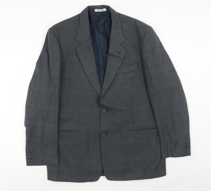 Berkertex Mens Blue Plaid Polyester Jacket Suit Jacket Size 42 Regular