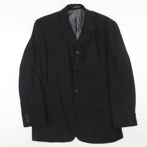 River Island Mens Black Striped Wool Jacket Suit Jacket Size 42 Regular