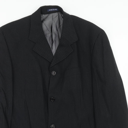 River Island Mens Black Striped Wool Jacket Suit Jacket Size 42 Regular