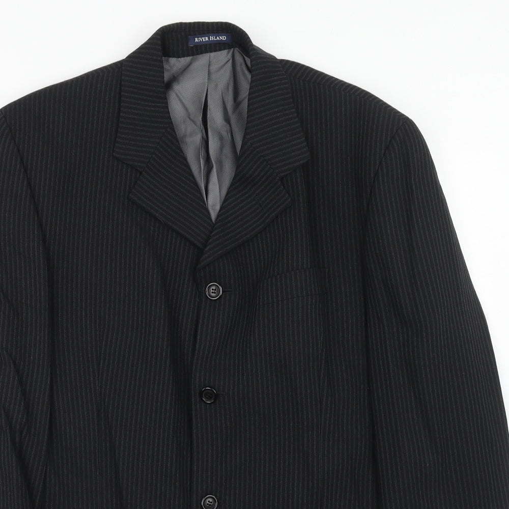 River Island Mens Black Striped Wool Jacket Suit Jacket Size 42 Regular