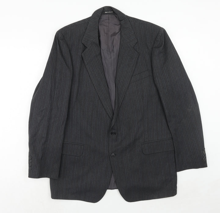 St.Michael Mens Grey Striped Wool Jacket Suit Jacket Size 42 Regular