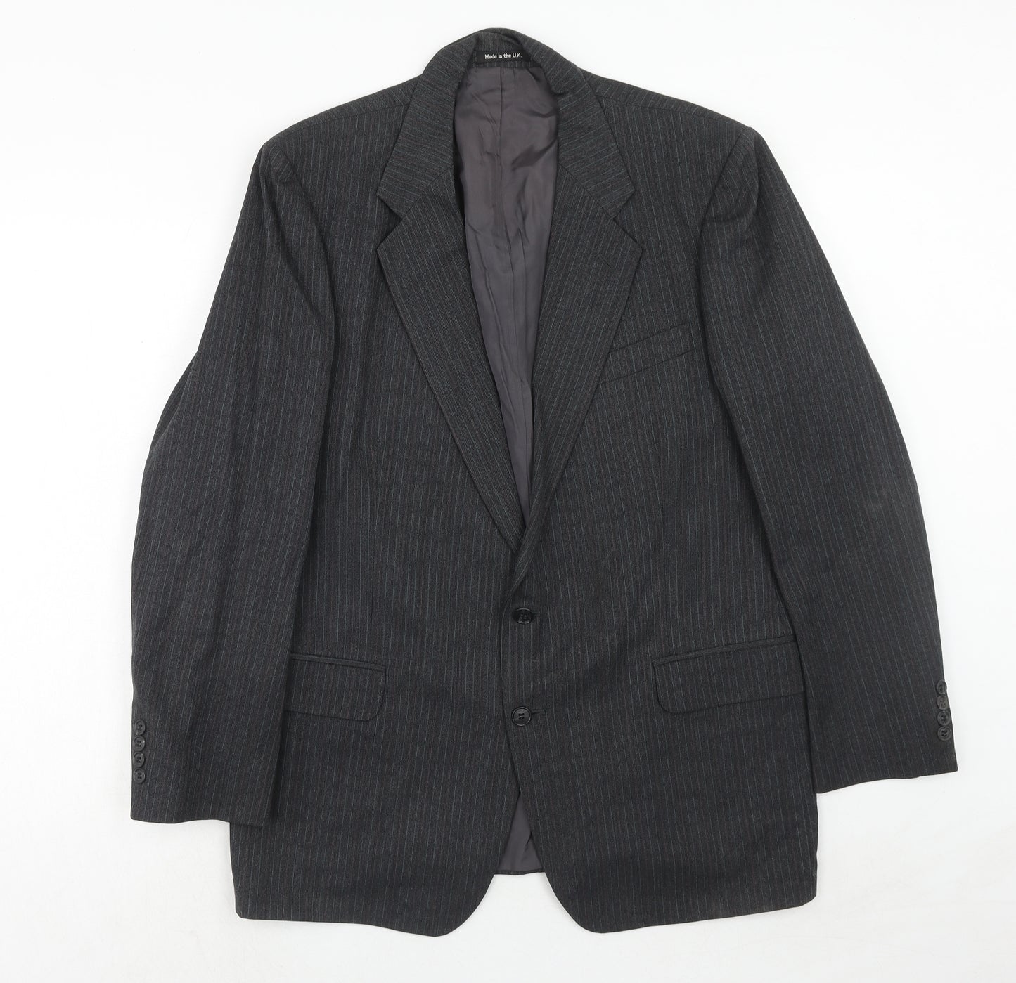 St.Michael Mens Grey Striped Wool Jacket Suit Jacket Size 42 Regular