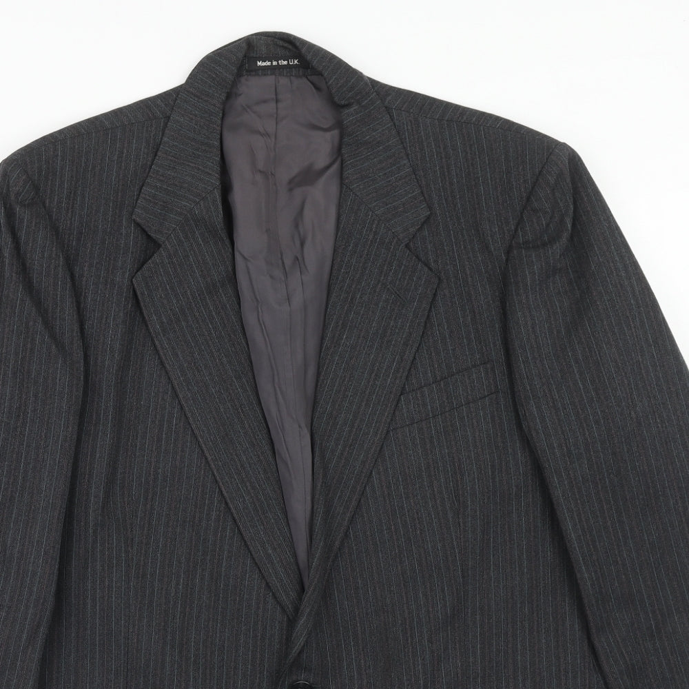 St.Michael Mens Grey Striped Wool Jacket Suit Jacket Size 42 Regular