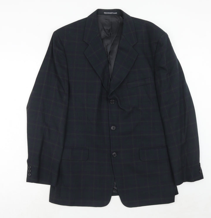 Greenwoods Classic Mens Blue Plaid Polyester Jacket Suit Jacket Size 42 Regular
