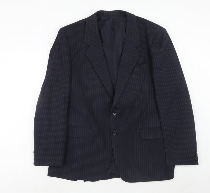 C&A Mens Blue Striped Polyester Jacket Suit Jacket Size 44 Regular