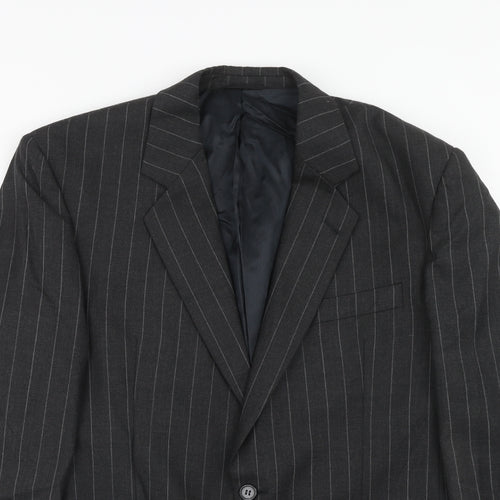 Periscope Mens Grey Striped Polyester Jacket Suit Jacket Size 40 Regular