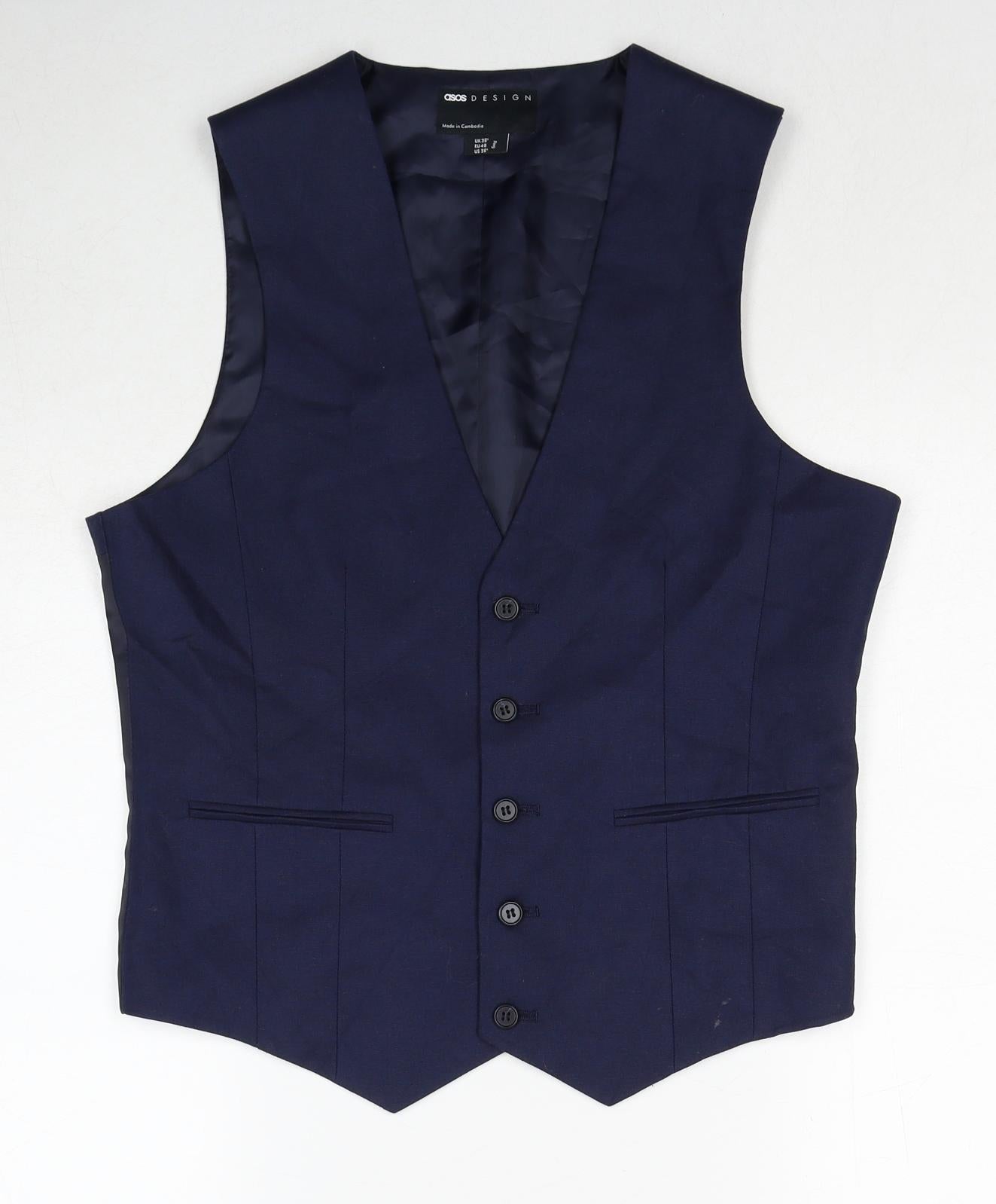 ASOS Mens Blue Linen Jacket Suit Waistcoat Size 38 Regular