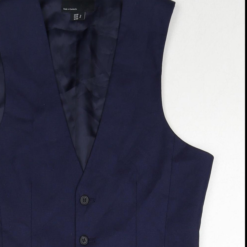 ASOS Mens Blue Linen Jacket Suit Waistcoat Size 38 Regular