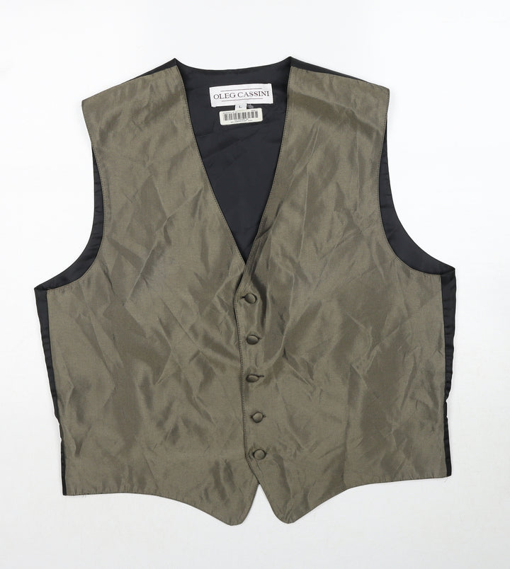 Oleg Cassini Mens Green Polyester Jacket Suit Waistcoat Size L Regular