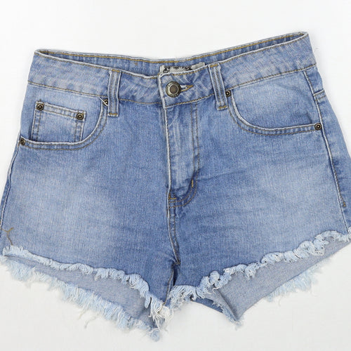 Boohoo Womens Blue Cotton Cut-Off Shorts Size 8 Regular Zip