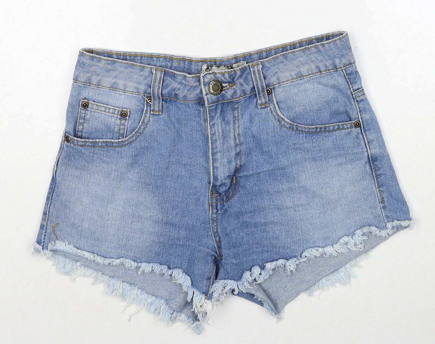 Boohoo Womens Blue Cotton Cut-Off Shorts Size 8 Regular Zip