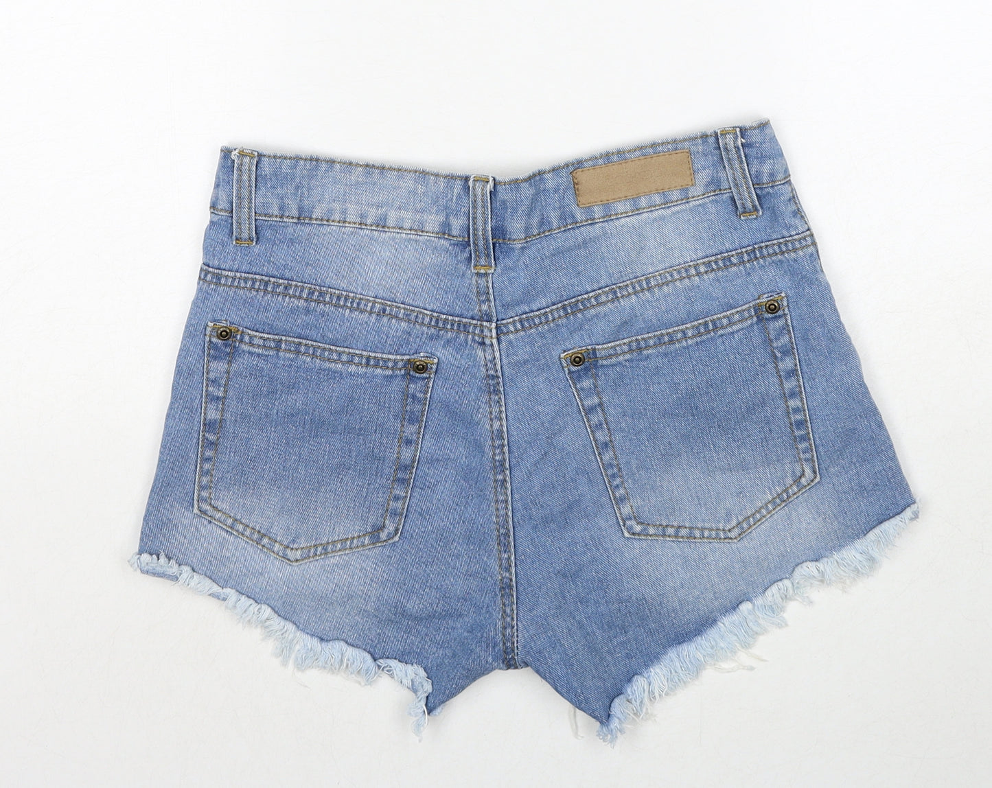 Boohoo Womens Blue Cotton Cut-Off Shorts Size 8 Regular Zip
