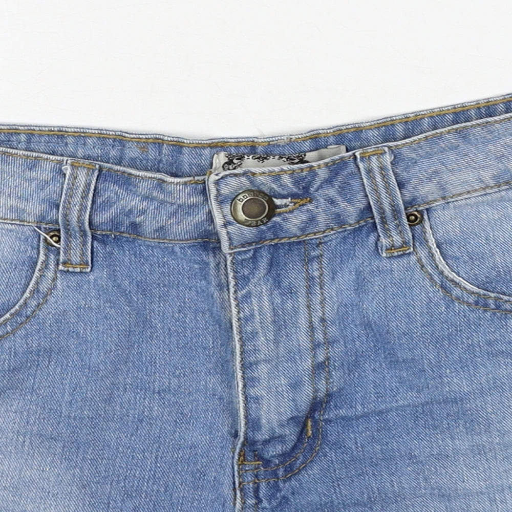 Boohoo Womens Blue Cotton Cut-Off Shorts Size 8 Regular Zip