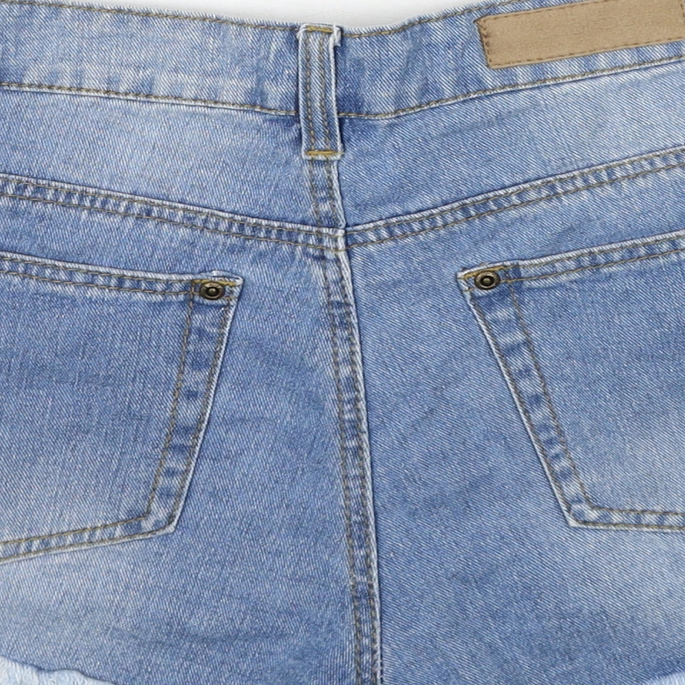 Boohoo Womens Blue Cotton Cut-Off Shorts Size 8 Regular Zip