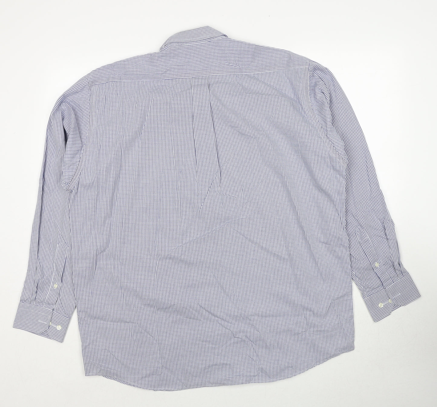 Marks and Spencer Mens Blue Check Cotton Button-Up Size 17 Collared Button