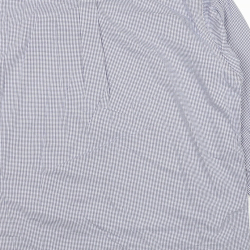 Marks and Spencer Mens Blue Check Cotton Button-Up Size 17 Collared Button