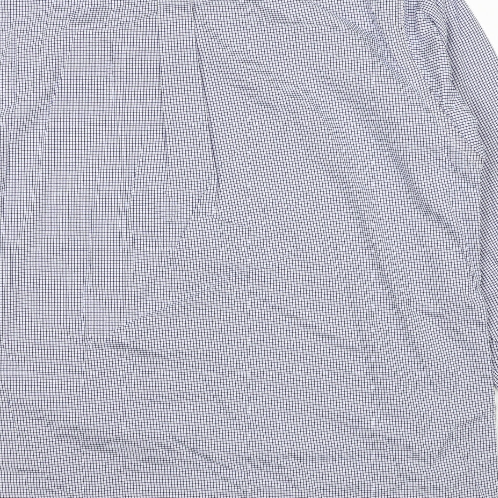 Marks and Spencer Mens Blue Check Cotton Button-Up Size 17 Collared Button