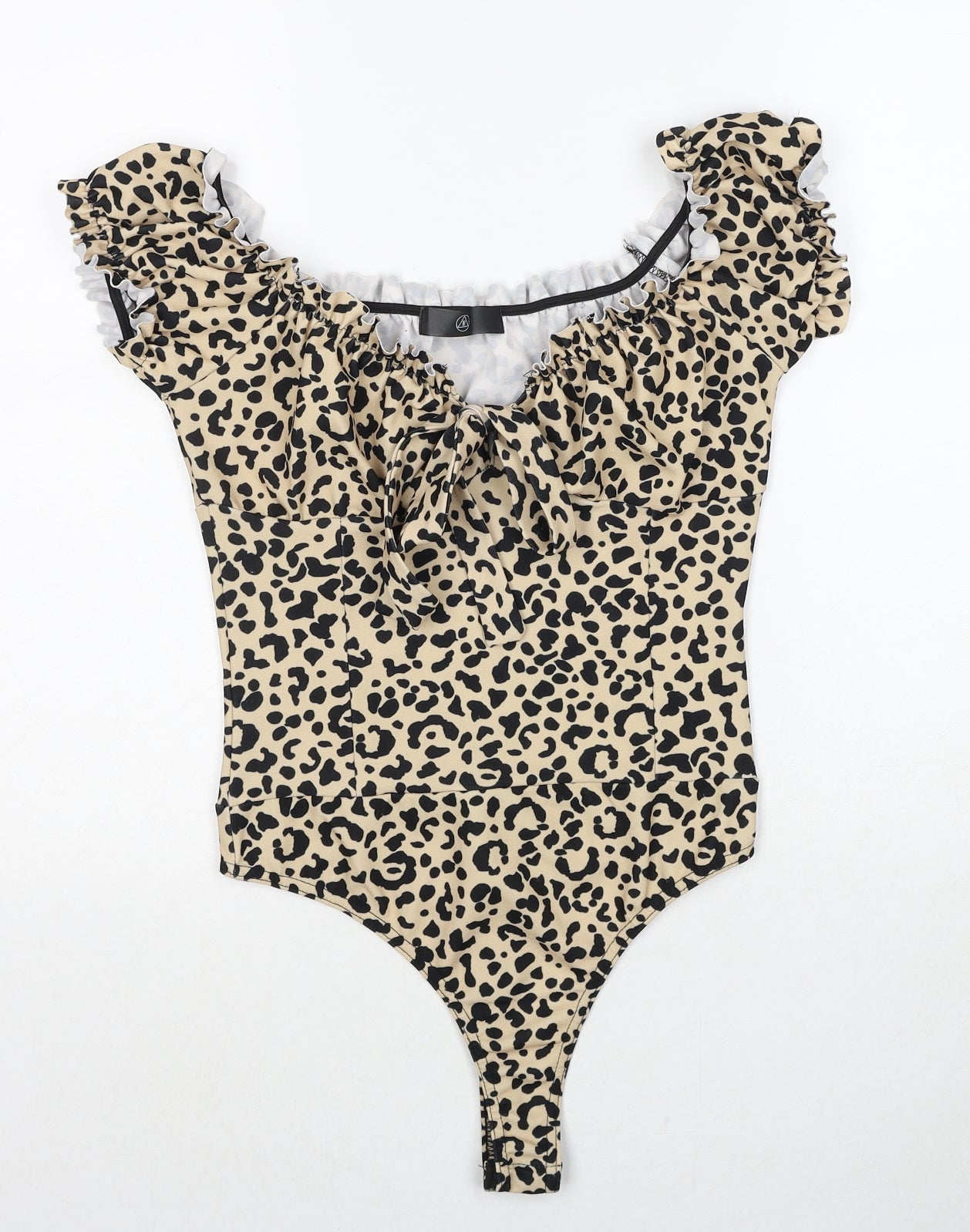 Missguided Womens Beige Animal Print Polyester Bodysuit One-Piece Size 10 Snap - Leopard Print