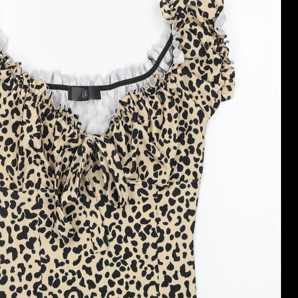 Missguided Womens Beige Animal Print Polyester Bodysuit One-Piece Size 10 Snap - Leopard Print