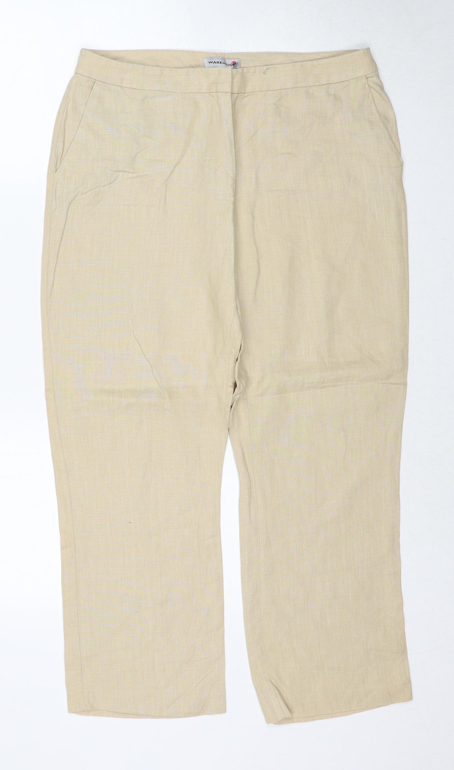 Warehouse Womens Beige Linen Trousers Size 12 Regular Zip