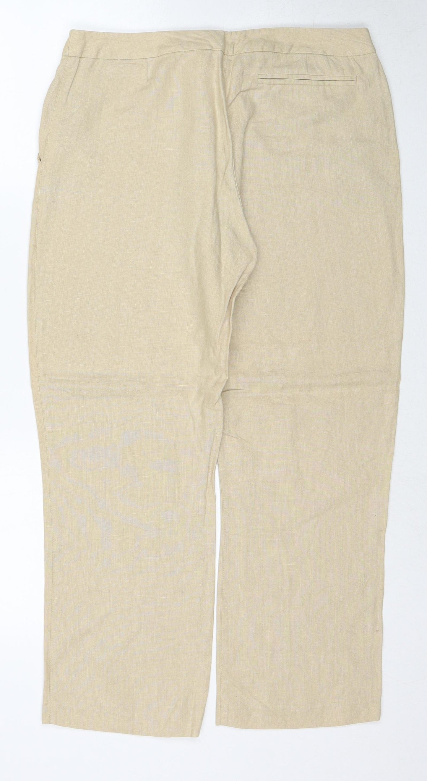 Warehouse Womens Beige Linen Trousers Size 12 Regular Zip