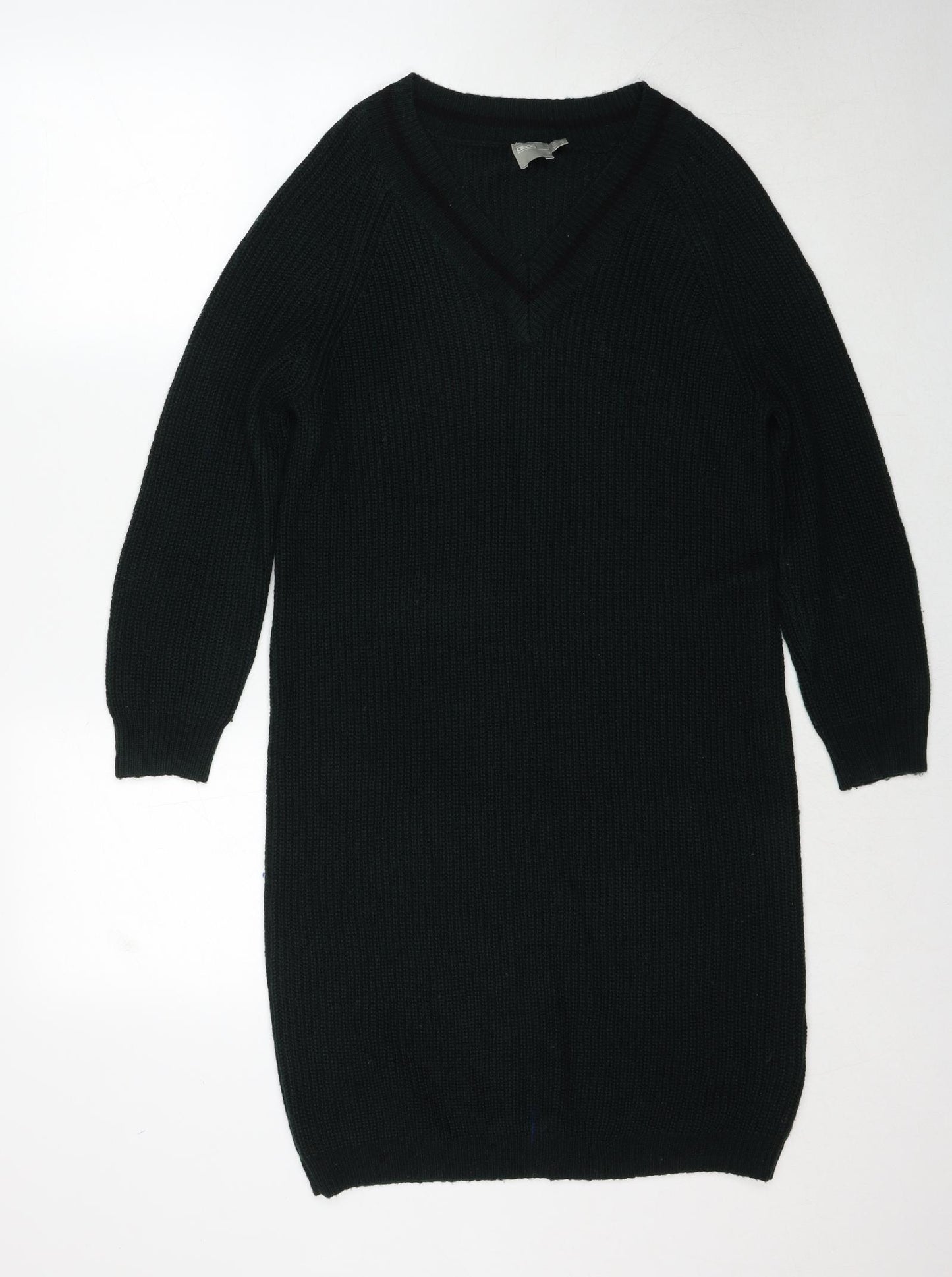 ASOS Womens Green Acrylic Jumper Dress Size 4 V-Neck Pullover