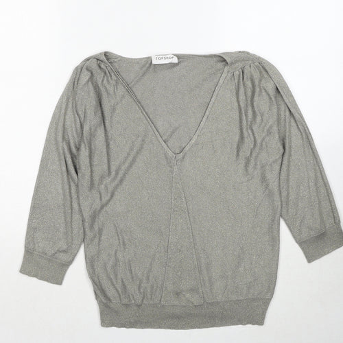 Topshop Womens Grey V-Neck Viscose Pullover Jumper Size 10