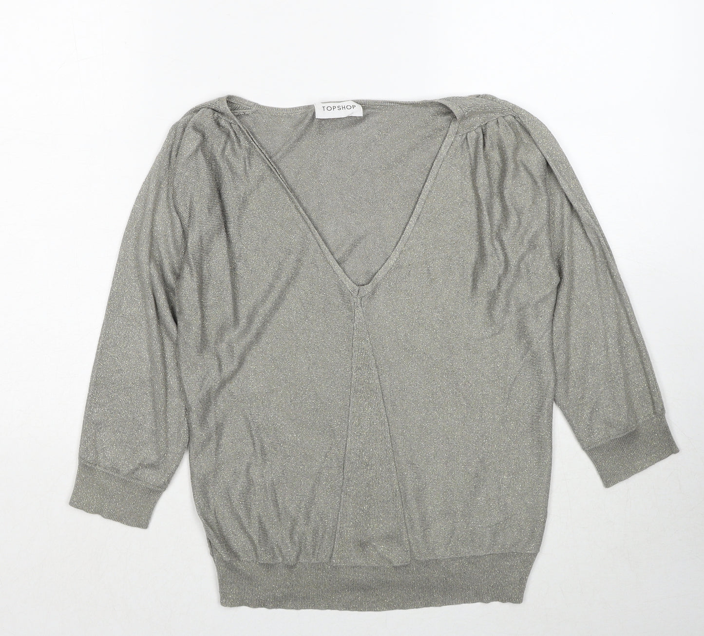 Topshop Womens Grey V-Neck Viscose Pullover Jumper Size 10