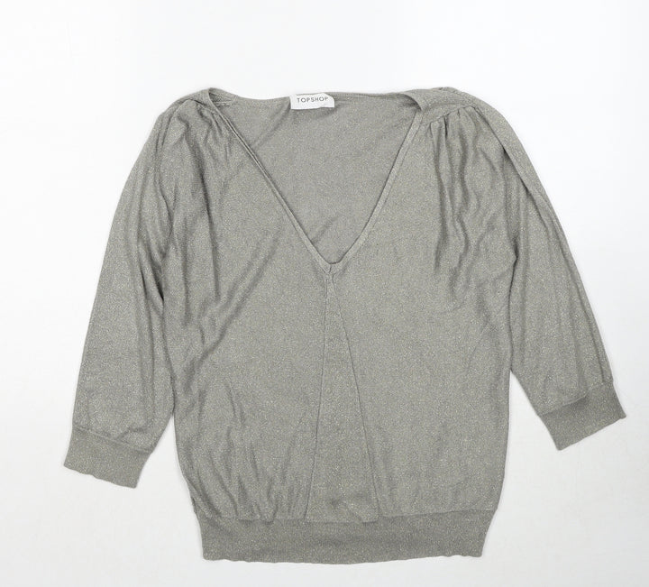 Topshop Womens Grey V-Neck Viscose Pullover Jumper Size 10