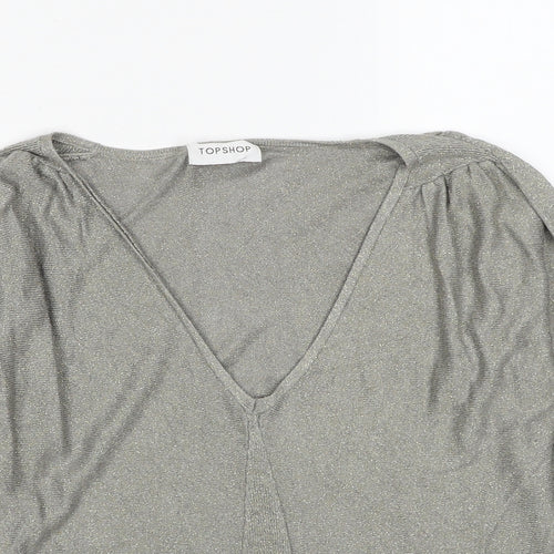 Topshop Womens Grey V-Neck Viscose Pullover Jumper Size 10
