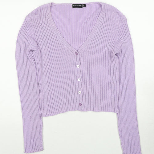 PRETTYLITTLETHING Womens Purple V-Neck Acrylic Cardigan Jumper Size L