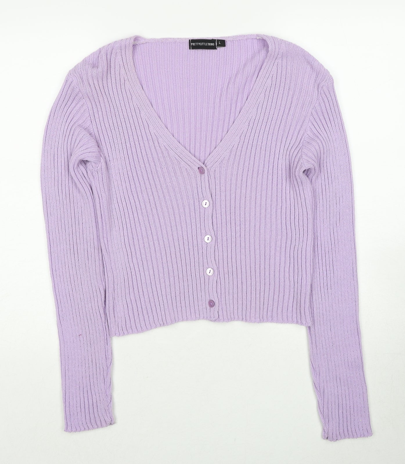 PRETTYLITTLETHING Womens Purple V-Neck Acrylic Cardigan Jumper Size L