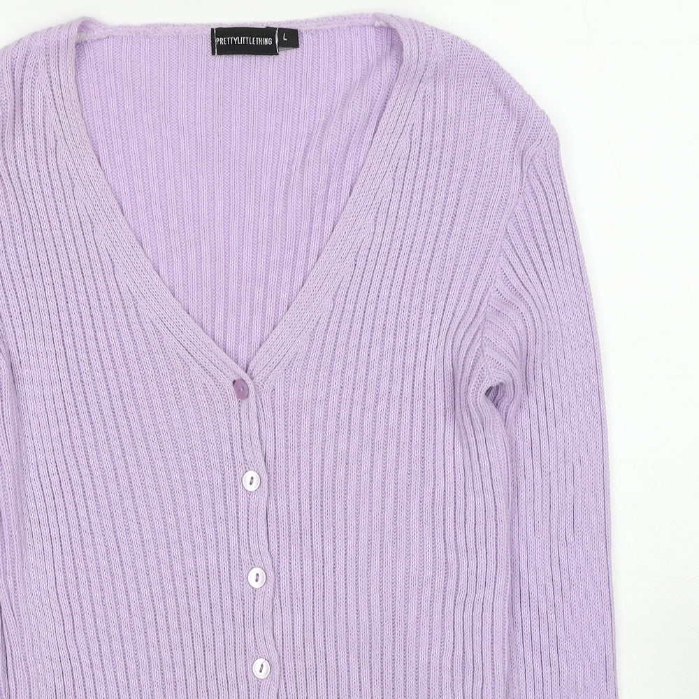 PRETTYLITTLETHING Womens Purple V-Neck Acrylic Cardigan Jumper Size L