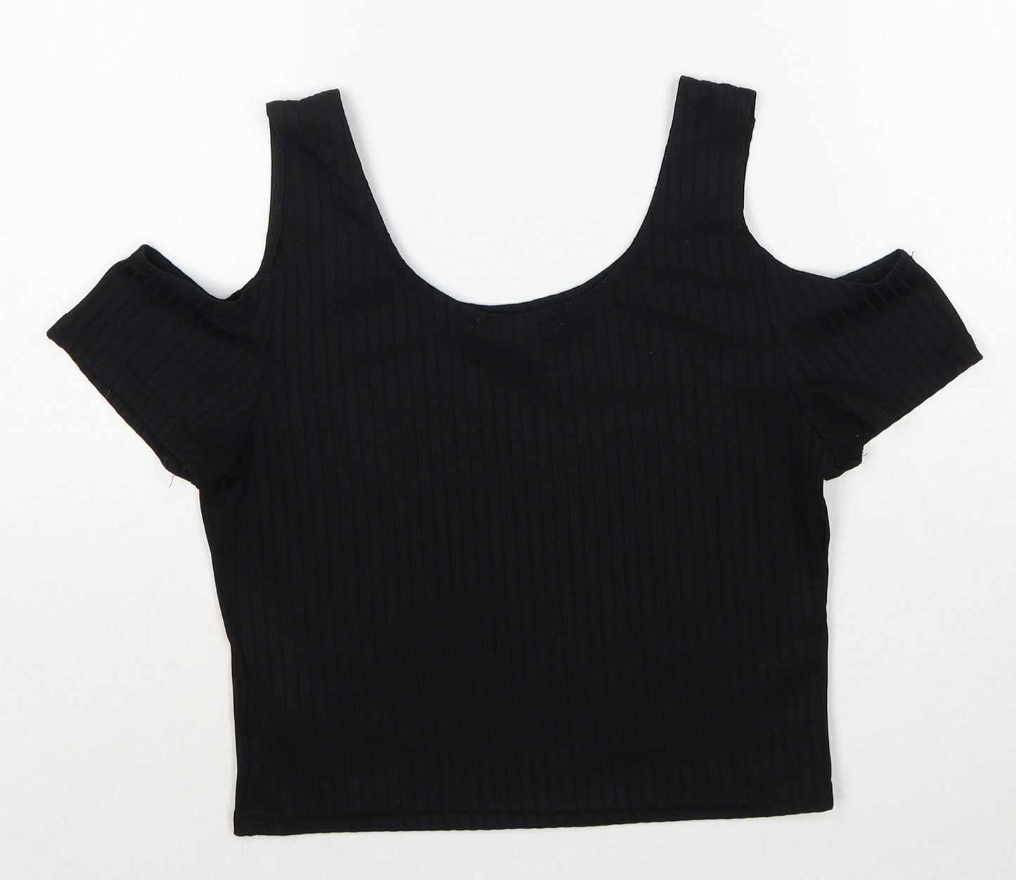 New Look Womens Black Polyester Cropped Tank Size 12 Round Neck - Cold Shoulder