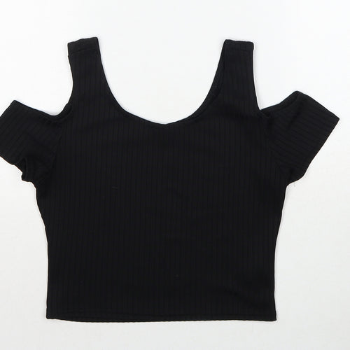 New Look Womens Black Polyester Cropped Tank Size 12 Round Neck - Cold Shoulder