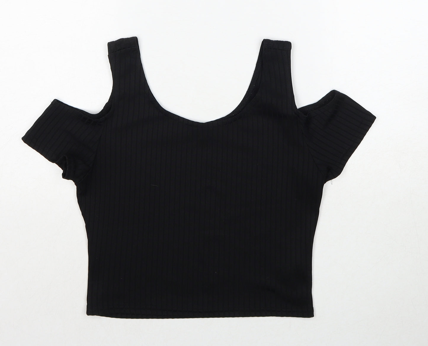 New Look Womens Black Polyester Cropped Tank Size 12 Round Neck - Cold Shoulder