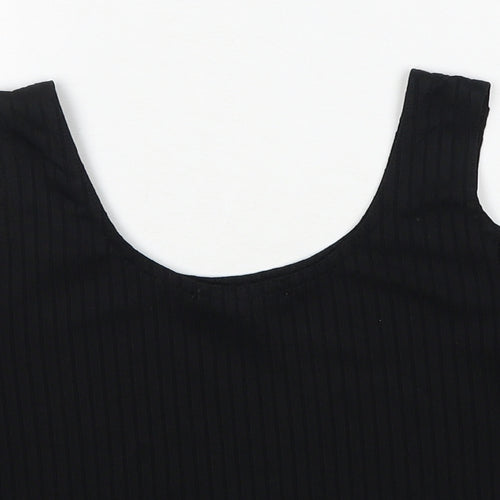 New Look Womens Black Polyester Cropped Tank Size 12 Round Neck - Cold Shoulder