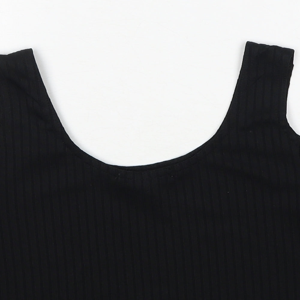 New Look Womens Black Polyester Cropped Tank Size 12 Round Neck - Cold Shoulder