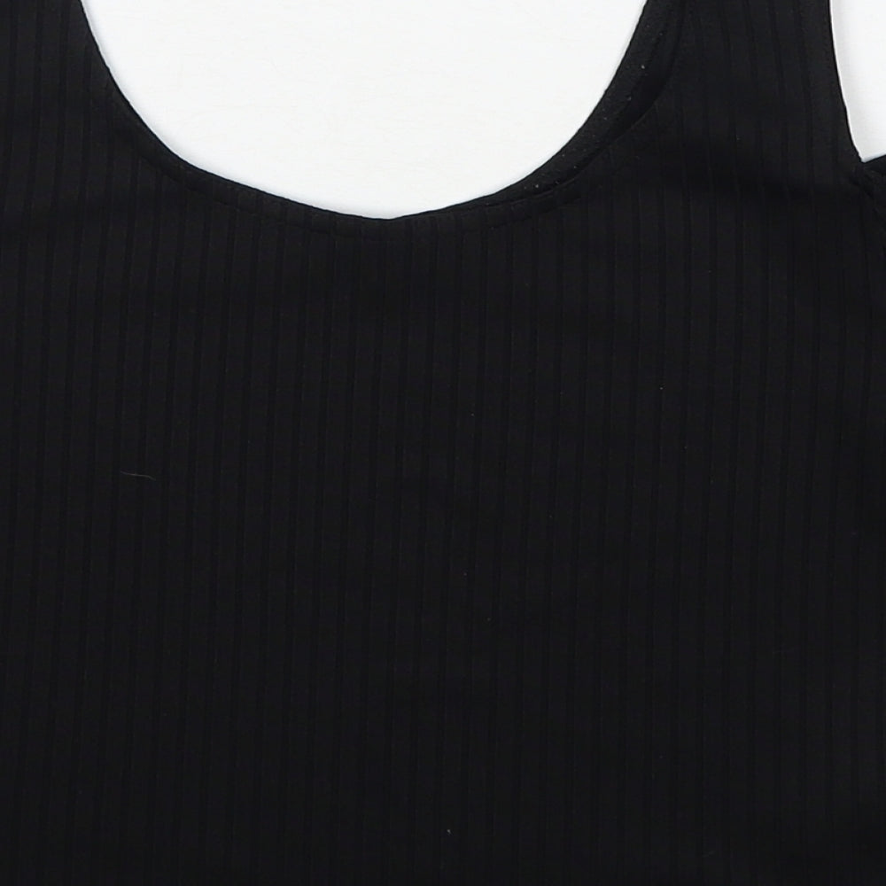 New Look Womens Black Polyester Cropped Tank Size 12 Round Neck - Cold Shoulder
