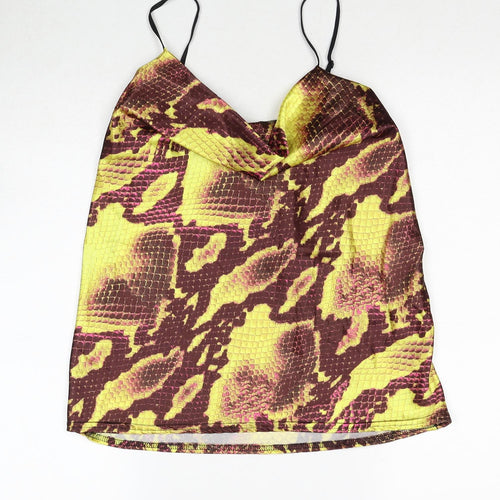 Boohoo Womens Multicoloured Geometric Polyester Basic Tank Size 6 Cowl Neck